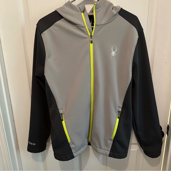 Spyder Mens Hooded Softshell Jacket, Alloy, Small Two Tone Grey Green Outerwear - Picture 1 of 13